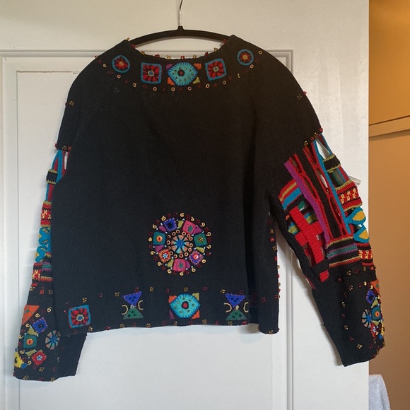 Ladies Beaded,patchwork button down sweater - Picture 3 of 5